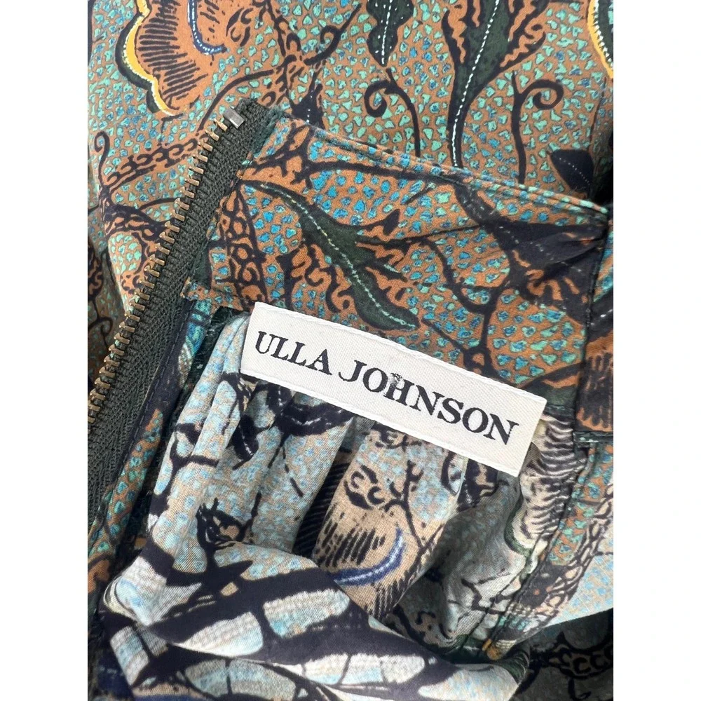 Ulla Johnson Denisa Top Spruce‎ Floral Cotton Peplum Blouse Size 6